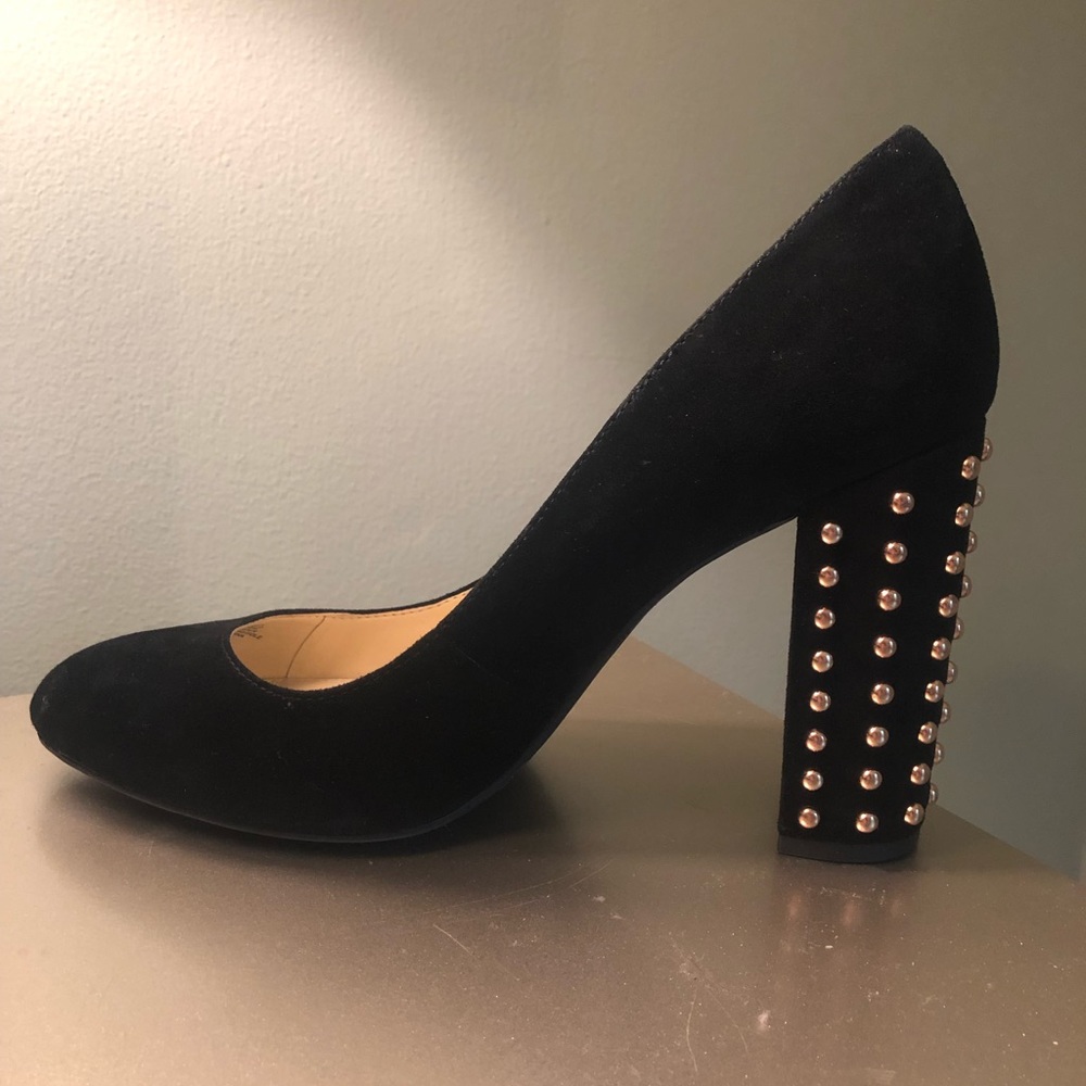 Gold studded heel pumps